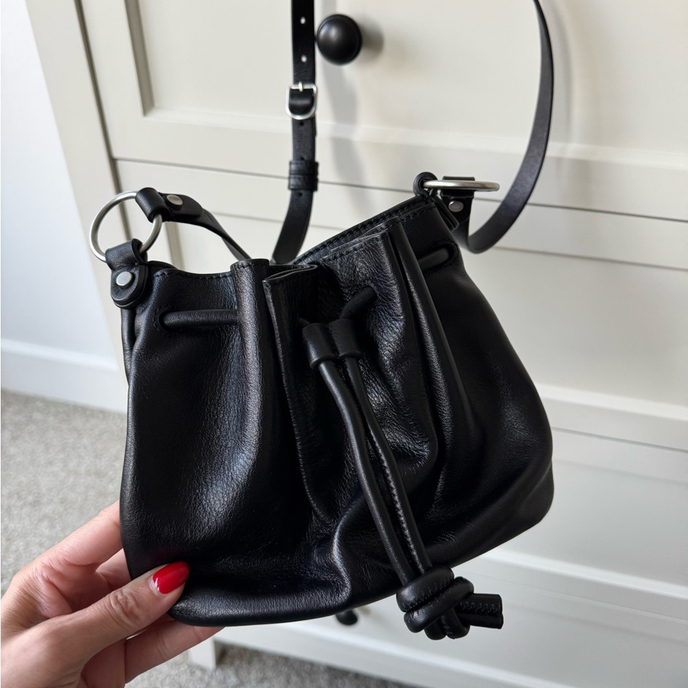 Treasure & Bond Leather Drawstring Satchel Purse, Black